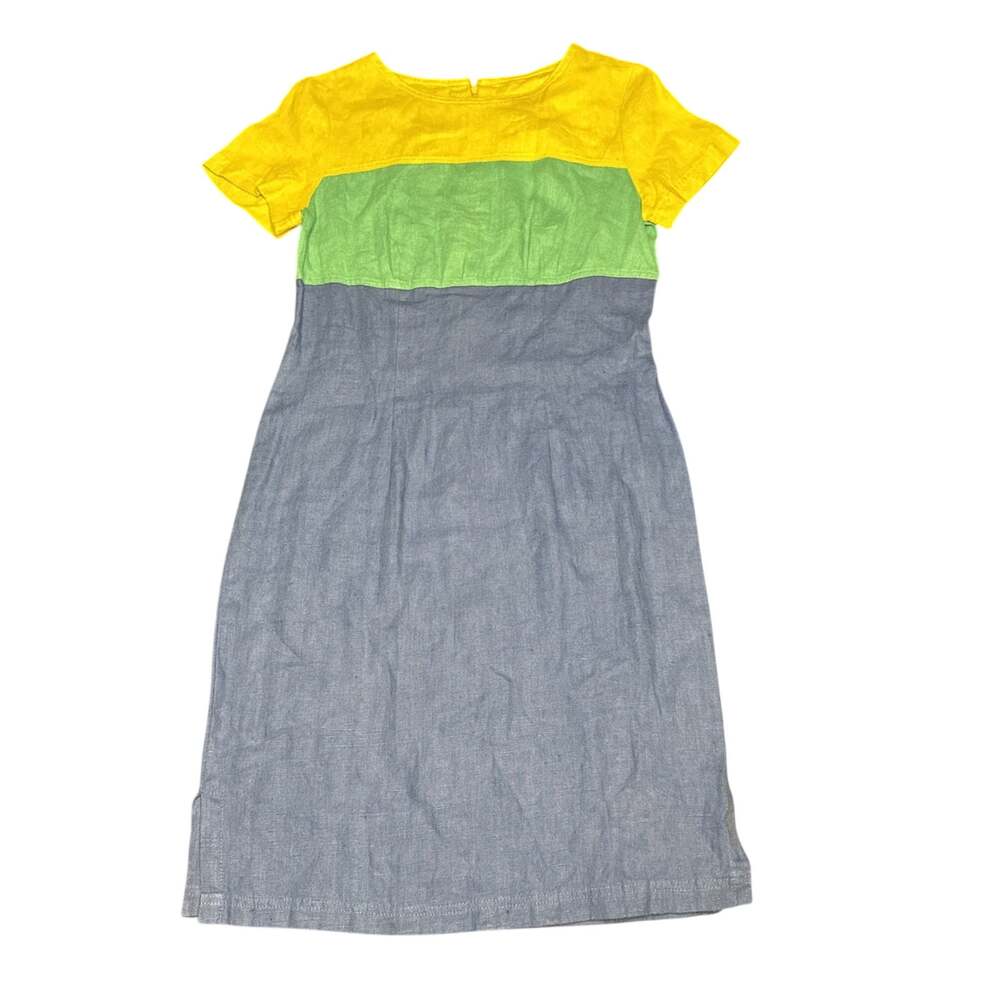 Vintage 90s Melissa Collection Linen Colorblock Midi Sheath Dress Women's Size 6